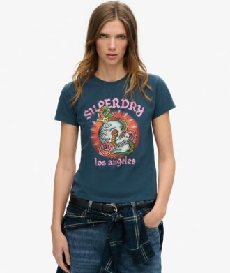 Obcisły T-shirt z tatuażem z kryształkami Obcisły T-shirt z tatuażem z kryształkami