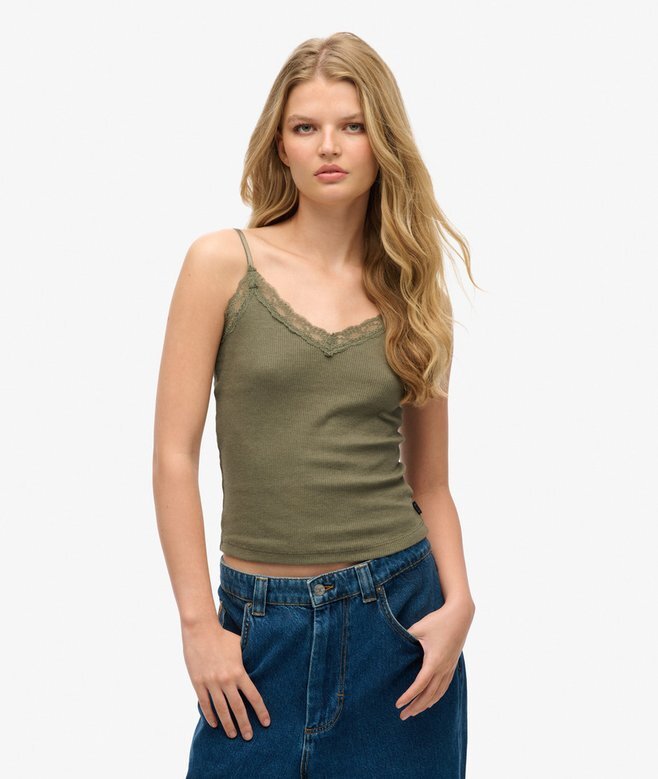 Organic Cotton Essential Rib Lace Cami Top Organic Cotton Essential Rib Lace Cami Top