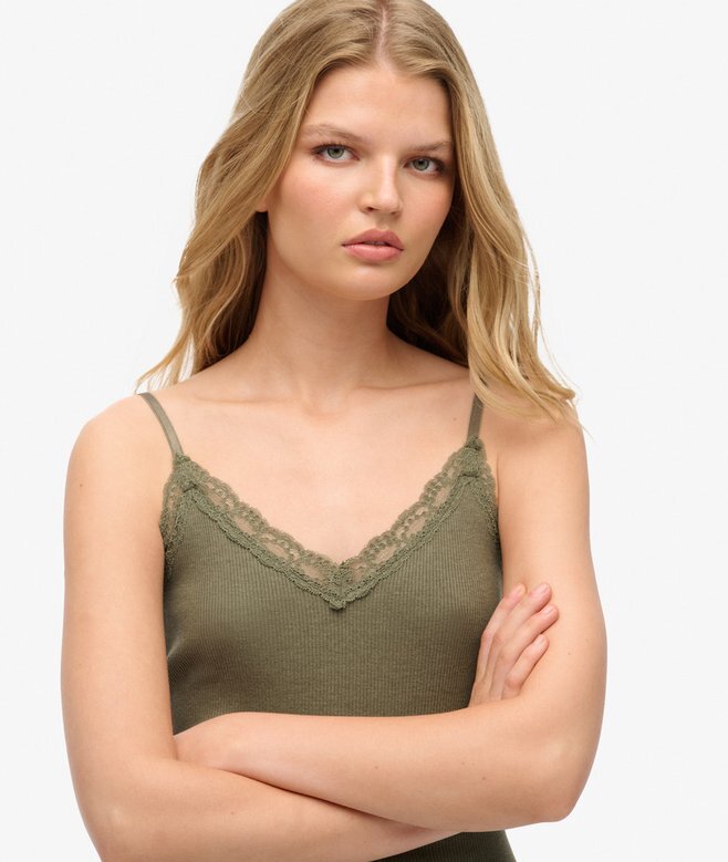 Organic Cotton Essential Rib Lace Cami Top Organic Cotton Essential Rib Lace Cami Top