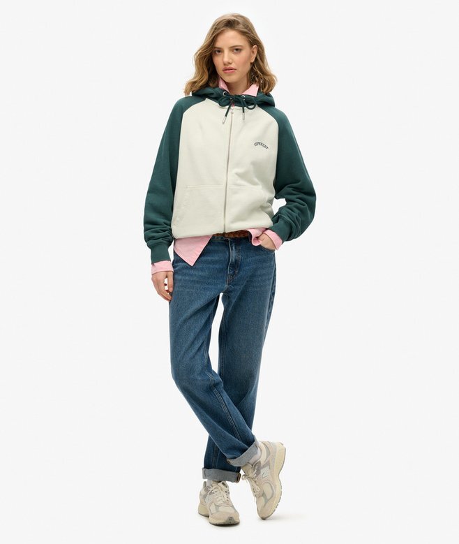 Podstawowa bluza z kapturem, oversize, raglan, z zamkiem i logo Podstawowa bluza z kapturem, oversize, raglan, z zamkiem i logo