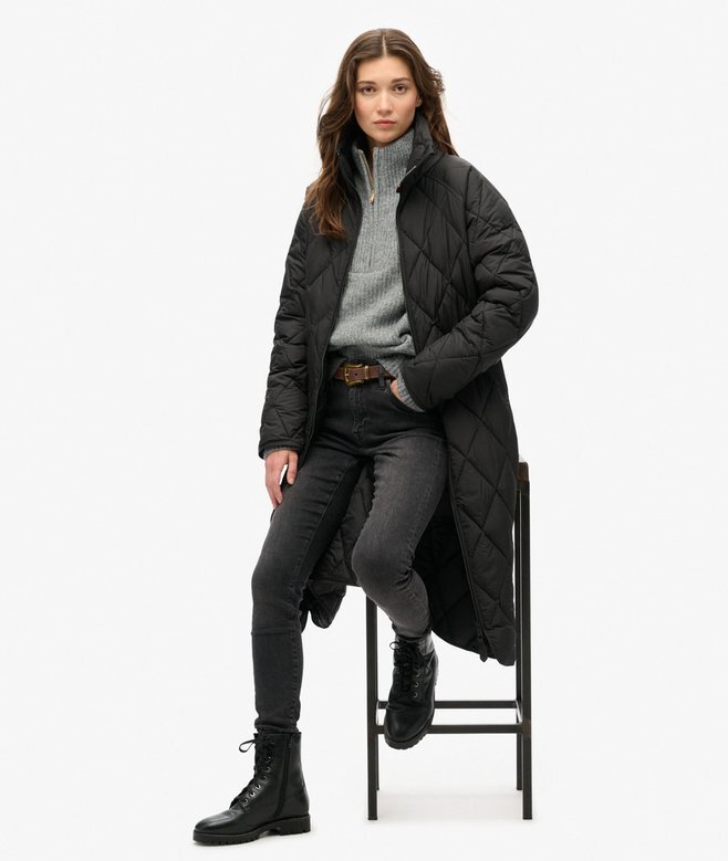Superdługi Quilted płaszcz z podszewką Superdługi Quilted płaszcz z podszewką