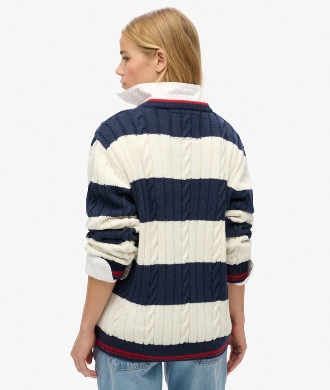 Sweter oversize w paski z dekoltem w serek Sweter oversize w paski z dekoltem w serek