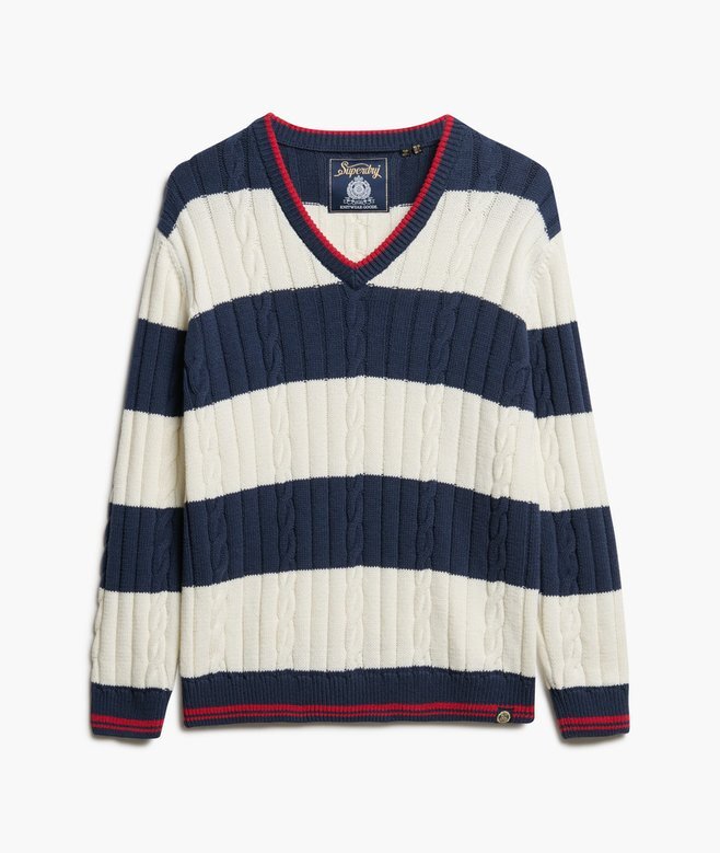 Sweter oversize w paski z dekoltem w serek Sweter oversize w paski z dekoltem w serek