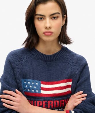 Sweter z dzianiny typu crewneck w stylu amerykańskim