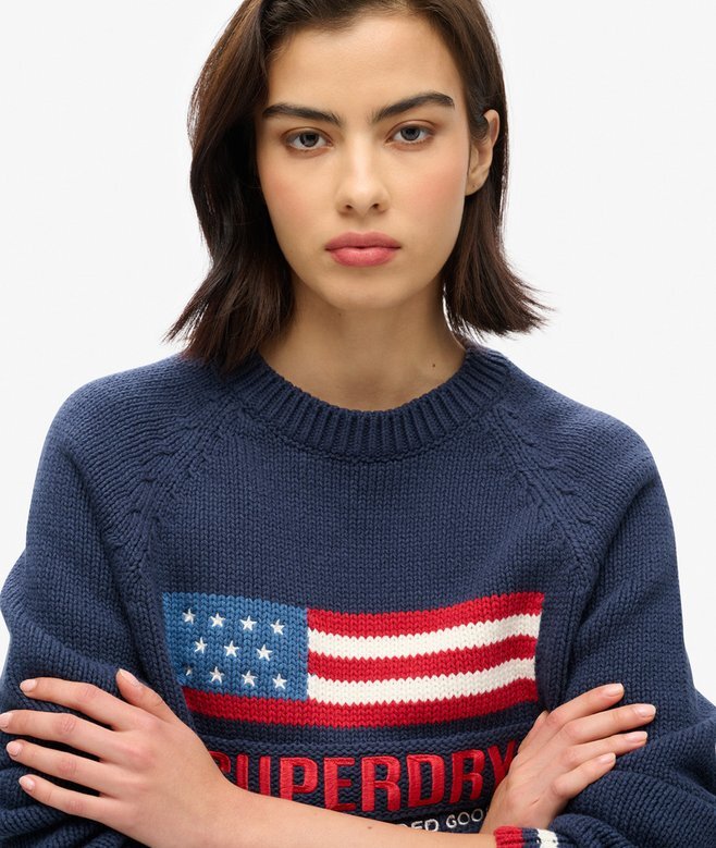 Sweter z dzianiny typu crewneck w stylu amerykańskim Sweter z dzianiny typu crewneck w stylu amerykańskim