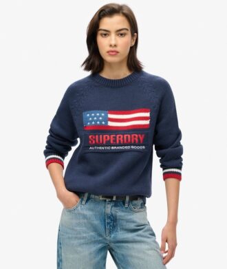 Sweter z dzianiny typu crewneck w stylu amerykańskim