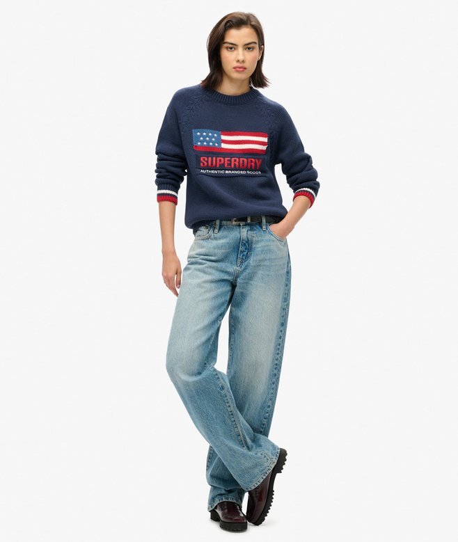Sweter z dzianiny typu crewneck w stylu amerykańskim Sweter z dzianiny typu crewneck w stylu amerykańskim