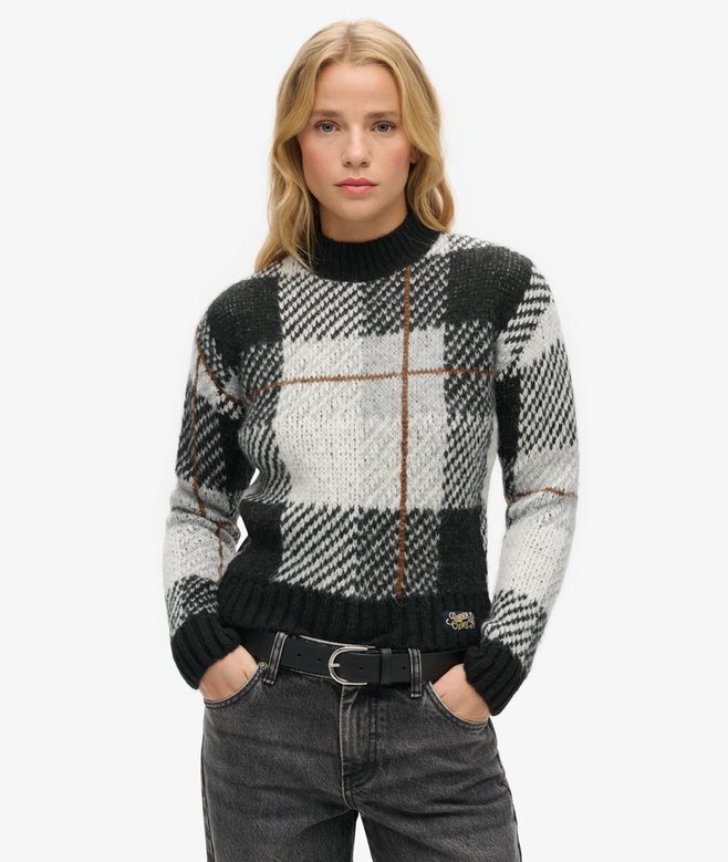 Sweter z dzianiny w kwadratowy wzór Sweter z dzianiny w kwadratowy wzór