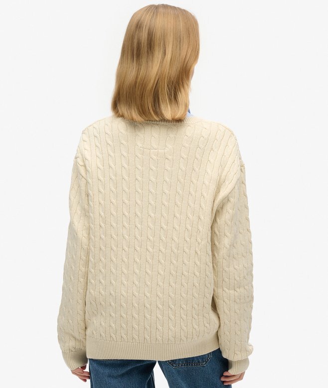 Sweter z dzianiny warkoczowej z dekoltem w serek w stylu oversize Sweter z dzianiny warkoczowej z dekoltem w serek w stylu oversize