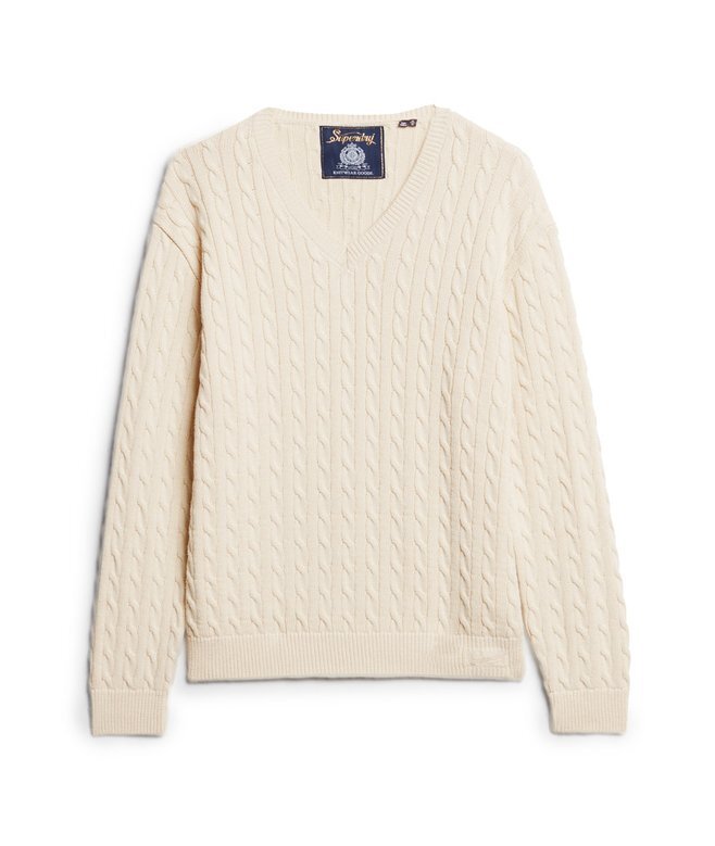Sweter z dzianiny warkoczowej z dekoltem w serek w stylu oversize Sweter z dzianiny warkoczowej z dekoltem w serek w stylu oversize
