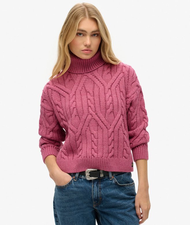 Sweter z golfem o splocie skręconym Sweter z golfem o splocie skręconym