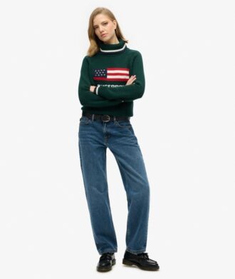 Sweter z golfem w stylu amerykańskim z dzianiny