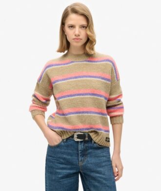 Sweter z okrągłym dekoltem w wielo kolorowe paski