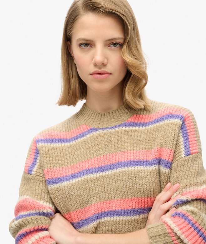 Sweter z okrągłym dekoltem w wielo kolorowe paski Sweter z okrągłym dekoltem w wielo kolorowe paski