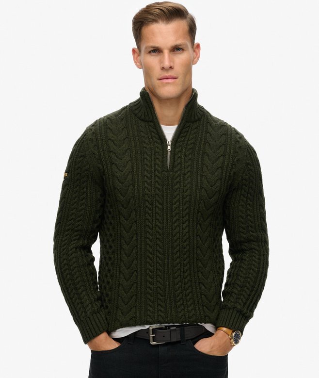 Sweter z półsuwakiem Vintage Jacob Cable Knit Dzianina Sweter z półsuwakiem Vintage Jacob Cable Knit Dzianina