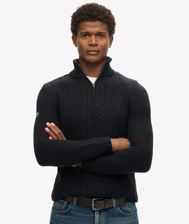 Sweter z półsuwakiem Vintage Jacob Cable Knit Dzianina Sweter z półsuwakiem Vintage Jacob Cable Knit Dzianina