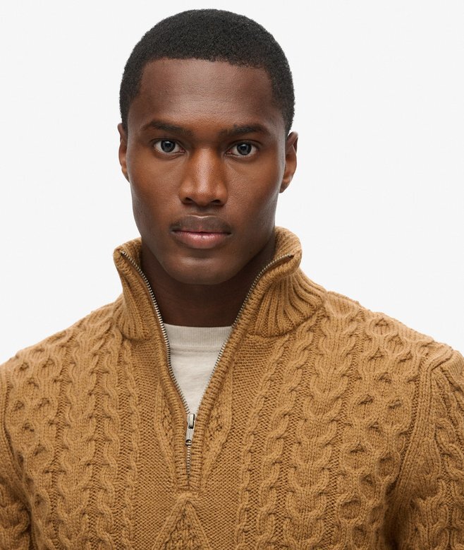 Sweter z półsuwakiem Vintage Jacob Cable Knit Dzianina Sweter z półsuwakiem Vintage Jacob Cable Knit Dzianina