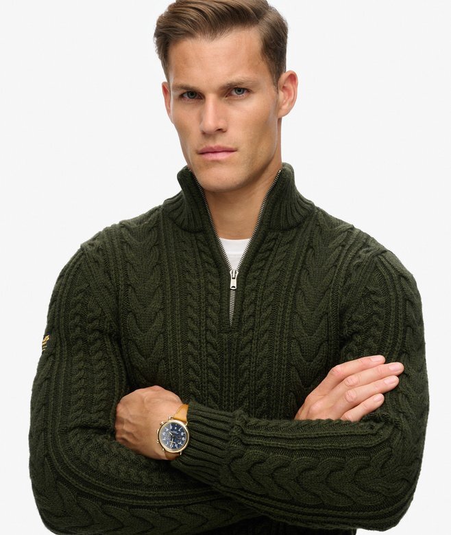 Sweter z półsuwakiem Vintage Jacob Cable Knit Dzianina Sweter z półsuwakiem Vintage Jacob Cable Knit Dzianina