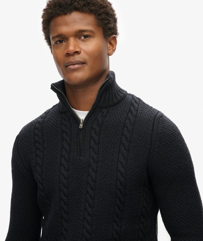 Sweter z półsuwakiem Vintage Jacob Cable Knit Dzianina Sweter z półsuwakiem Vintage Jacob Cable Knit Dzianina