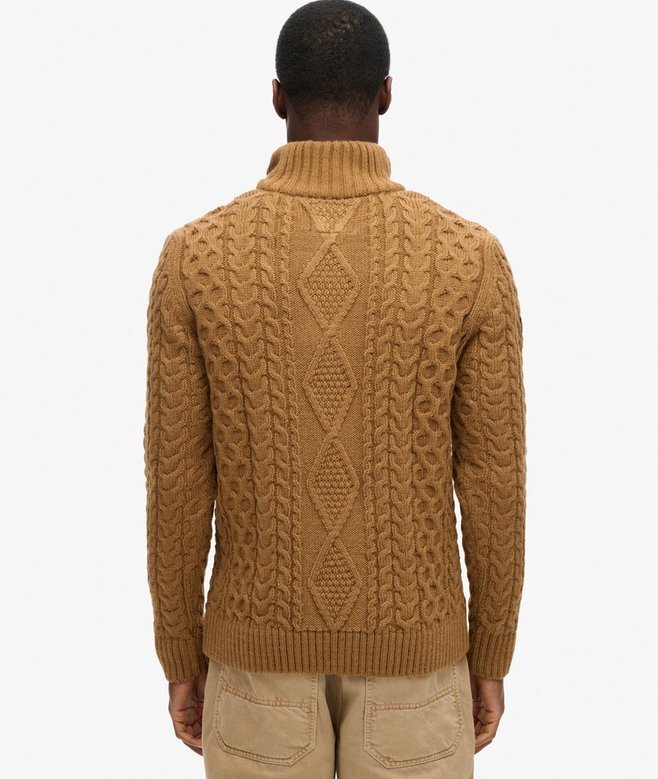 Sweter z półsuwakiem Vintage Jacob Cable Knit Dzianina Sweter z półsuwakiem Vintage Jacob Cable Knit Dzianina