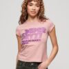 T-shirt z logo w stylu retro z brokatem