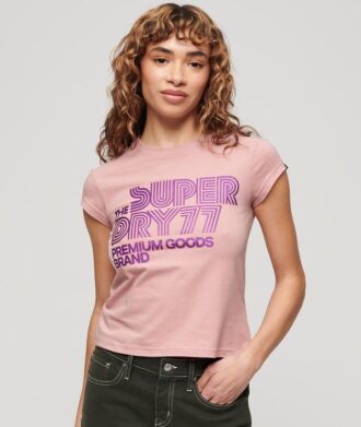 T-shirt z logo w stylu retro z brokatem