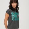 T-shirt z logo w stylu retro z brokatem