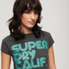 T-shirt z logo w stylu retro z brokatem