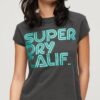 T-shirt z logo w stylu retro z brokatem
