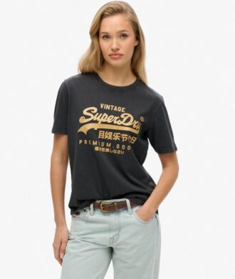 T-shirt z metalicznym logo w stylu Vintage o luźnym kroju