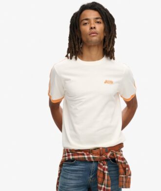 T-shirt z paskami w stylu retro z charakterystycznym logo