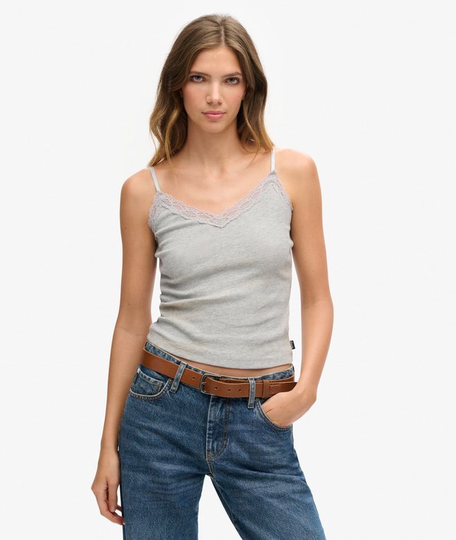 Top na ramiączkach z Organic Cotton z wykończeniem z koronki Vintage Top na ramiączkach z Organic Cotton z wykończeniem z koronki Vintage