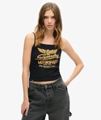 Top na ramiączkach z prążkowanym wzorem w stylu retro