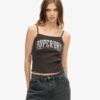 Top na ramiączkach z prążkowanym wzorem w stylu retro