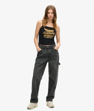Top na ramiączkach z prążkowanym wzorem w stylu retro