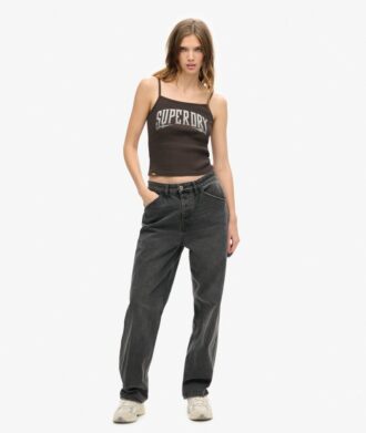 Top na ramiączkach z prążkowanym wzorem w stylu retro