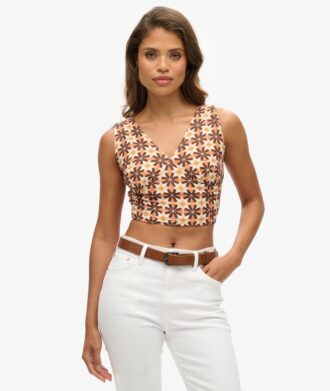 Top w stylu Vintage z wiązaniem na szyi