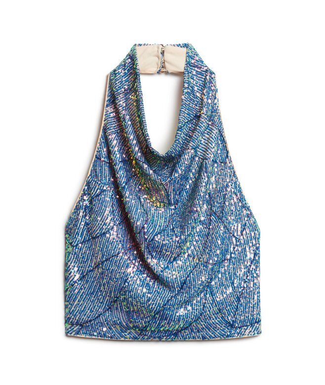 Top z cekinami i dekoltem typu cowl neck Top z cekinami i dekoltem typu cowl neck