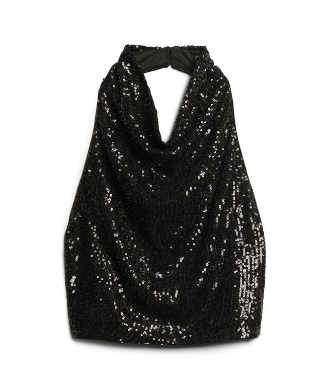Top z cekinami i dekoltem typu cowl neck Top z cekinami i dekoltem typu cowl neck