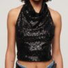 Top z cekinami i dekoltem typu cowl neck Top z cekinami i dekoltem typu cowl neck