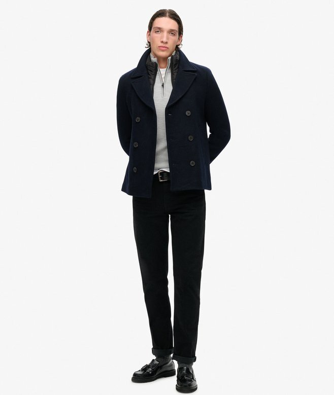 Wełniany płaszcz typu peacoat 2 w 1 Wełniany płaszcz typu peacoat 2 w 1